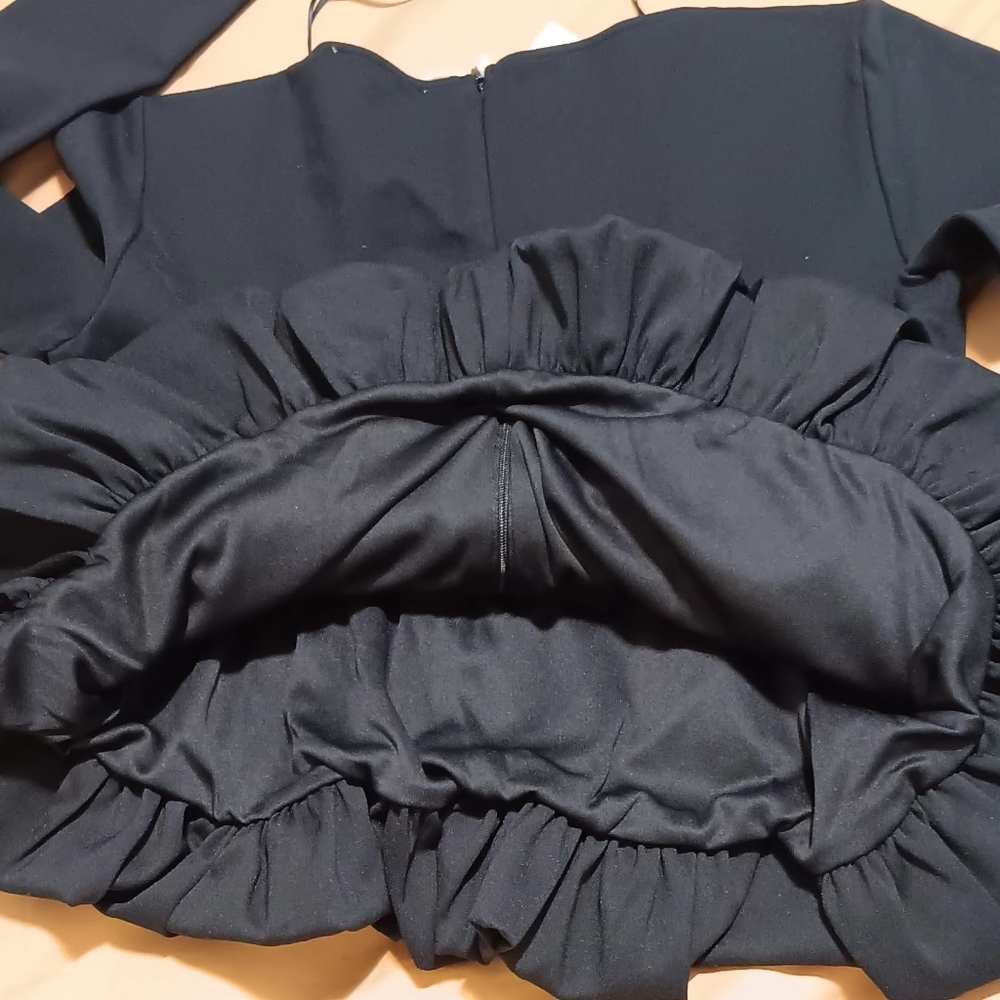 Zara Women Black Top Long Sleeve‎ SzL Navy Black Back Zip - Picture 13 of 16